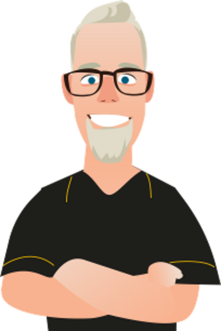 Illustratie van een man met bril en baardje.